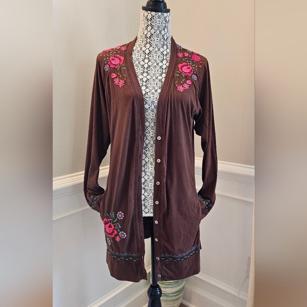 Johnny Was‎ LA Cardigan Tasefully Embroidered With Pockets in Size Large